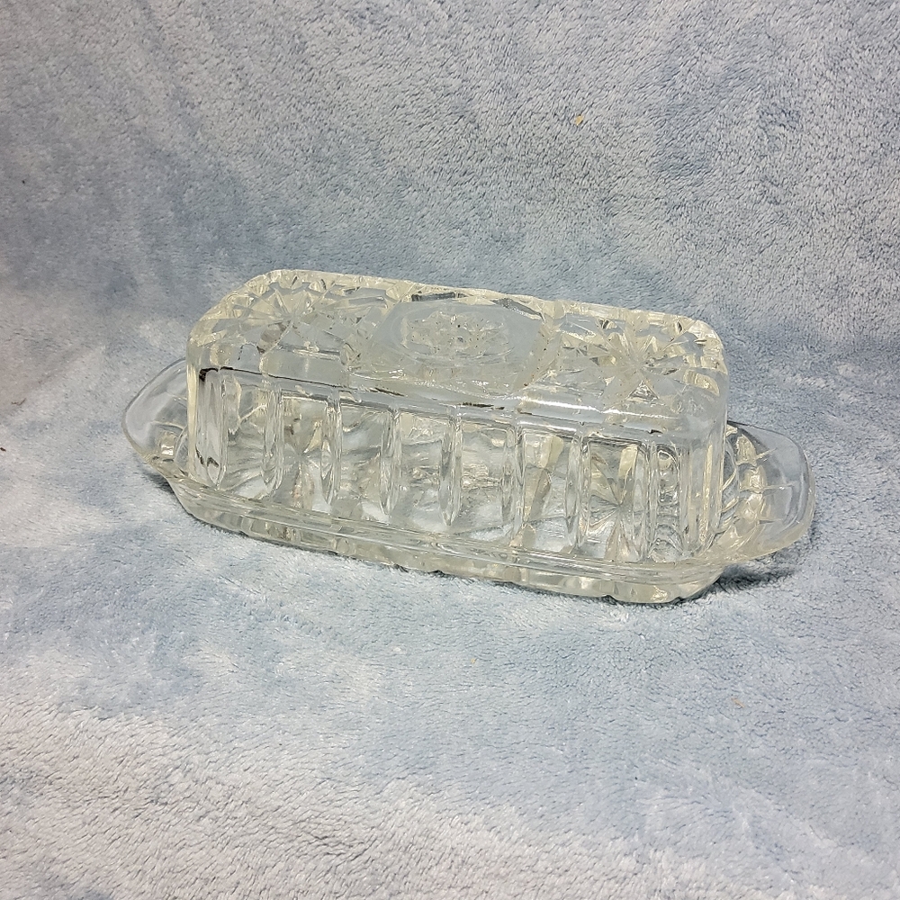 Vintage 1960s Anchor Hocking Star of David Butter Dish Cut Crystal Pressed Glass